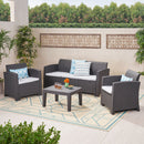 Velvora - Outdoor Wicker Set With 3 Seater Sofa, 2 Club Chairs, Coffee Table And Cushions - Brown