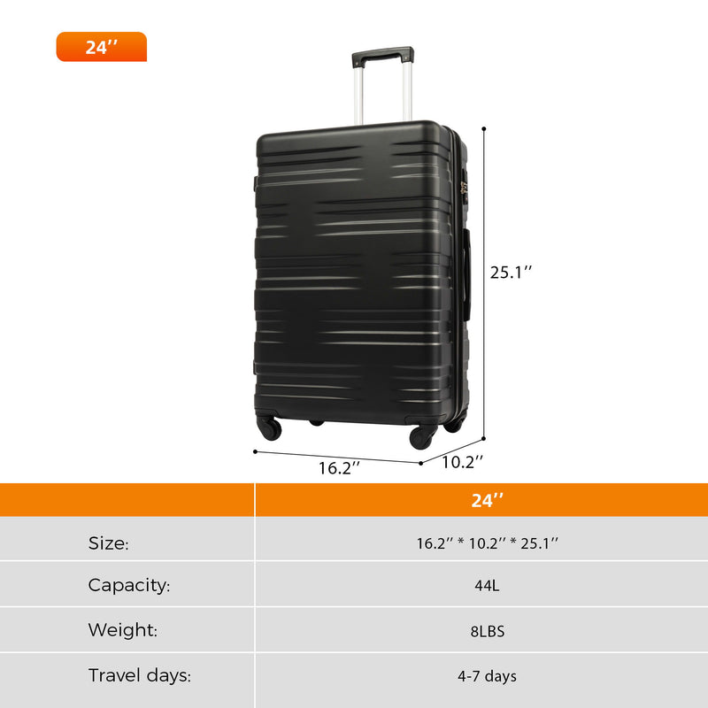 Luggage With Tsa Lock Spinner Wheels Hardside Expandable Luggage Travel Suitcase Check In Luggage ABS 24"