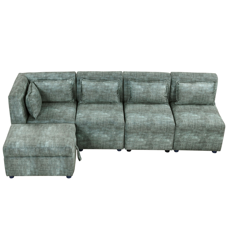 Free-Combined Sectional Sofa 5 Seater Modular Couches With Storage Ottoman, 5 Pillows For Living Room