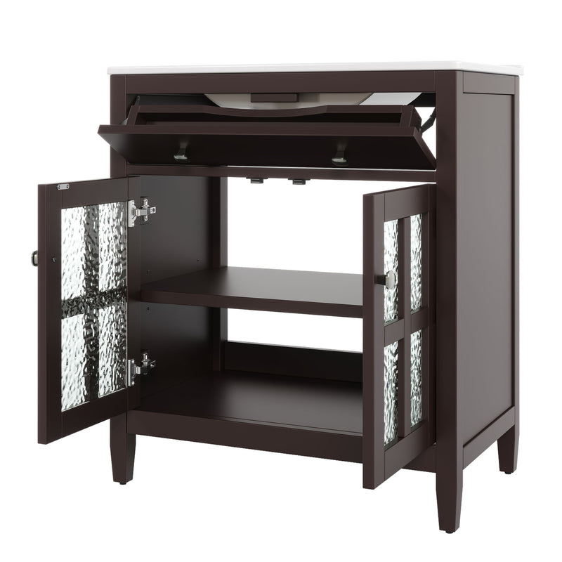 Bathroom Vanity With Ceramic Sink, Adjustable Shelf & Tip Out Tray