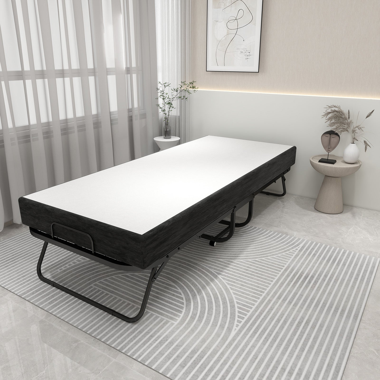 Deluxe Diplomat Folding Bed – Twin Size - with Luxurious Memory Foam Mattress and a Super Strong Sturdy Frame