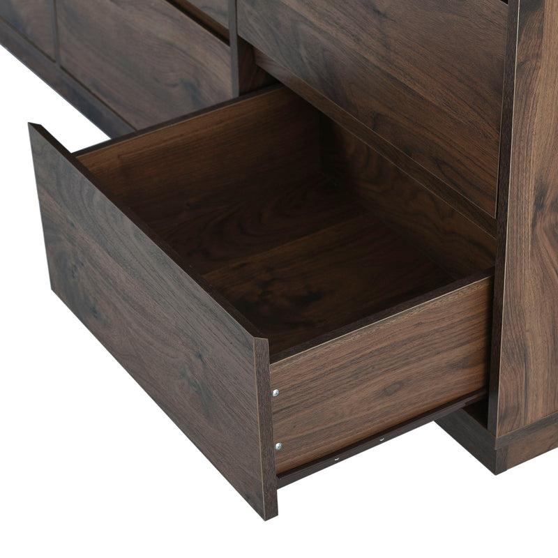 Mid-Century Modern 9 Drawers Dresser, Dark Brown