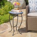 Outdoor Round Side Table With Mosaic Style Top And Curved Iron Legs - Blue / Matte Black