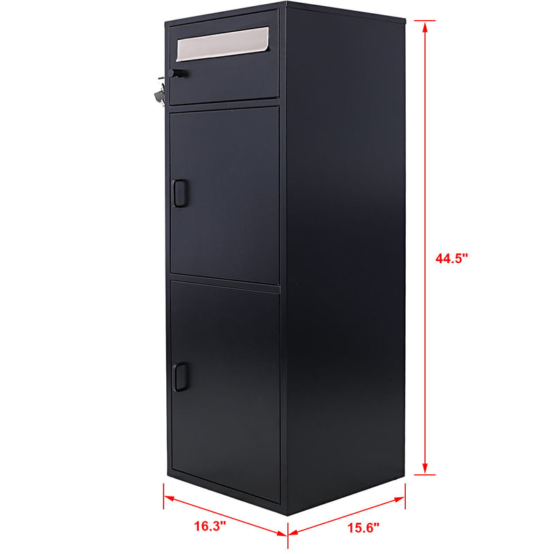 Large Steel Freestanding Floor Parcel Package Drop With Locking Letterbox Drop Mail Box With Multi Compartments - Black