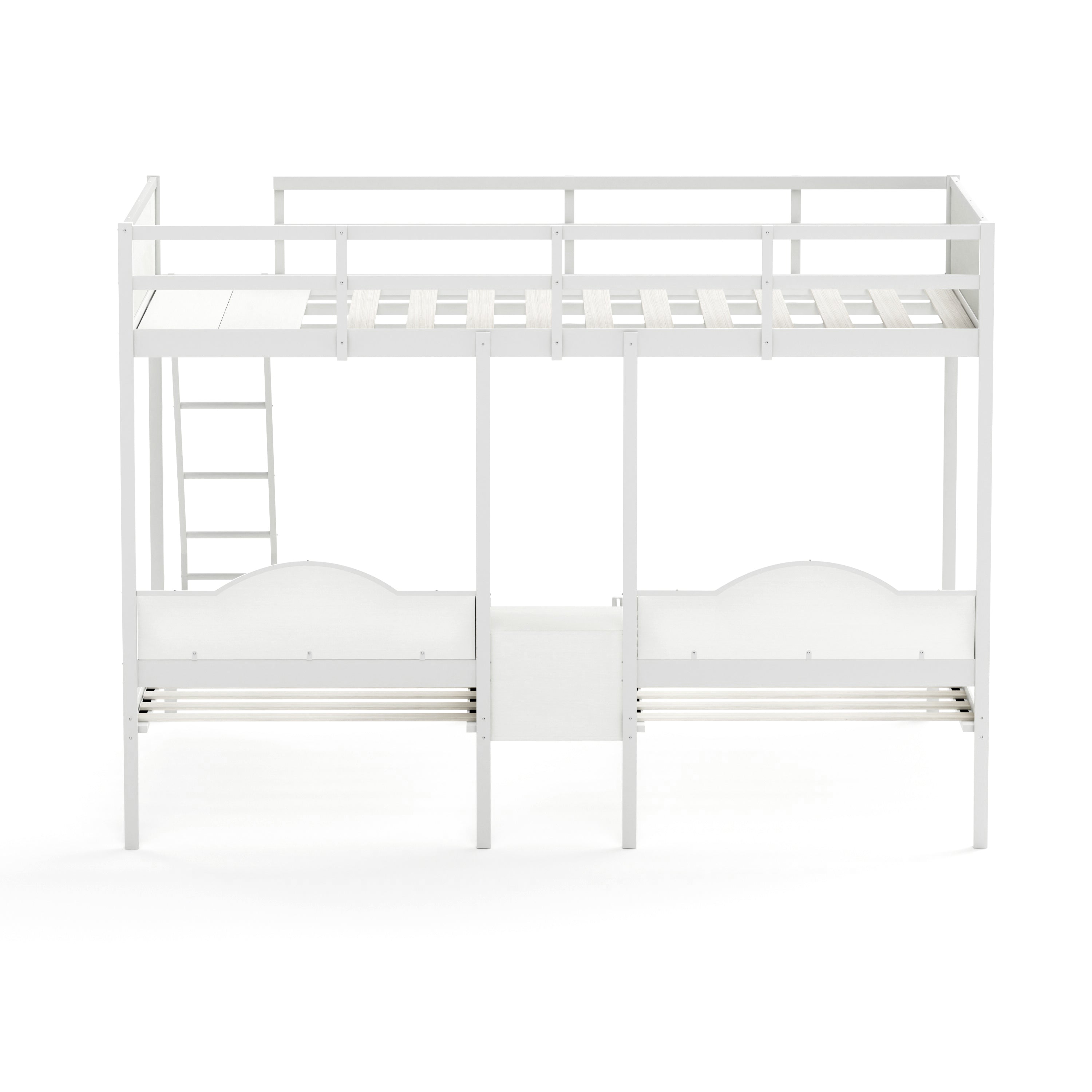Full Over Twin & Twin Bunk Bed Metal Triple Bed With Nightstand and Guardrails. White, 96.9'' L x 76'' W x 69'' H