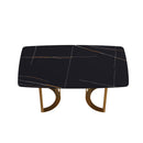 63" Modern Artificial Stone Curved Golden Metal Leg Dining Table, 6 People - Black / Gold