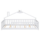 Twin House-Shaped Bedside Floor Bed with Guardrails, Slats, without Door,White