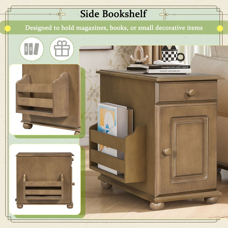 Vintage Flip Top Side Table With USB Ports