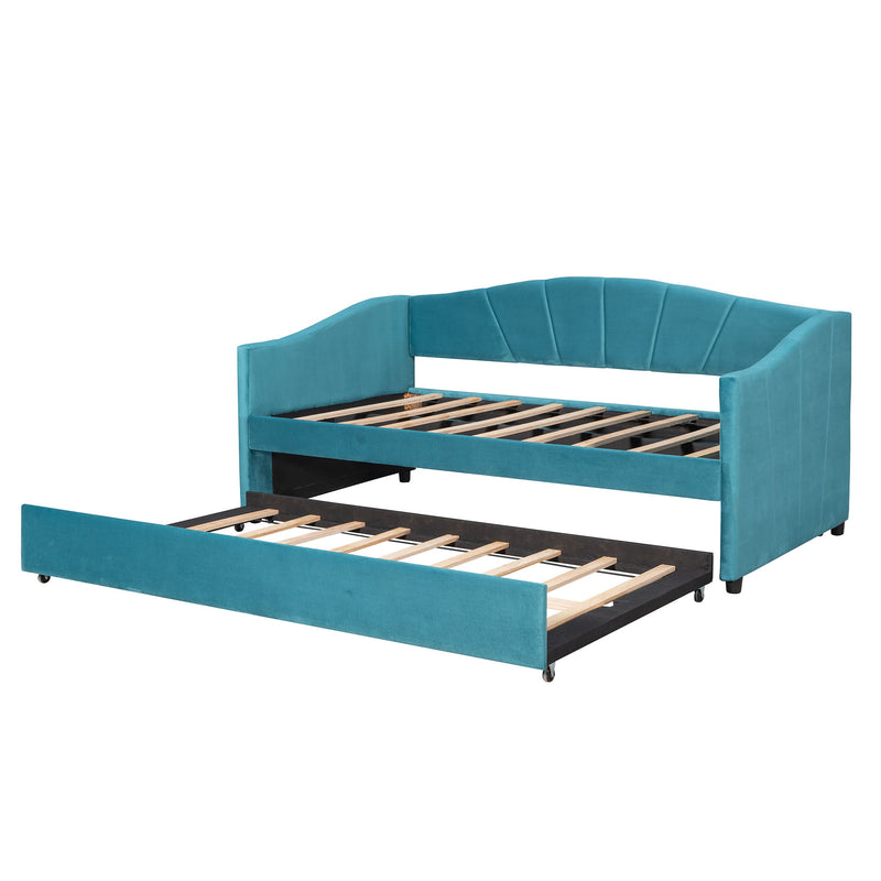 Upholstered Daybed Sofa Bed With Trundle Bed And Wood Slat