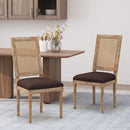French Country Dining Chair With Rectangular Cane Backrest And Smooth Upholstered Seating