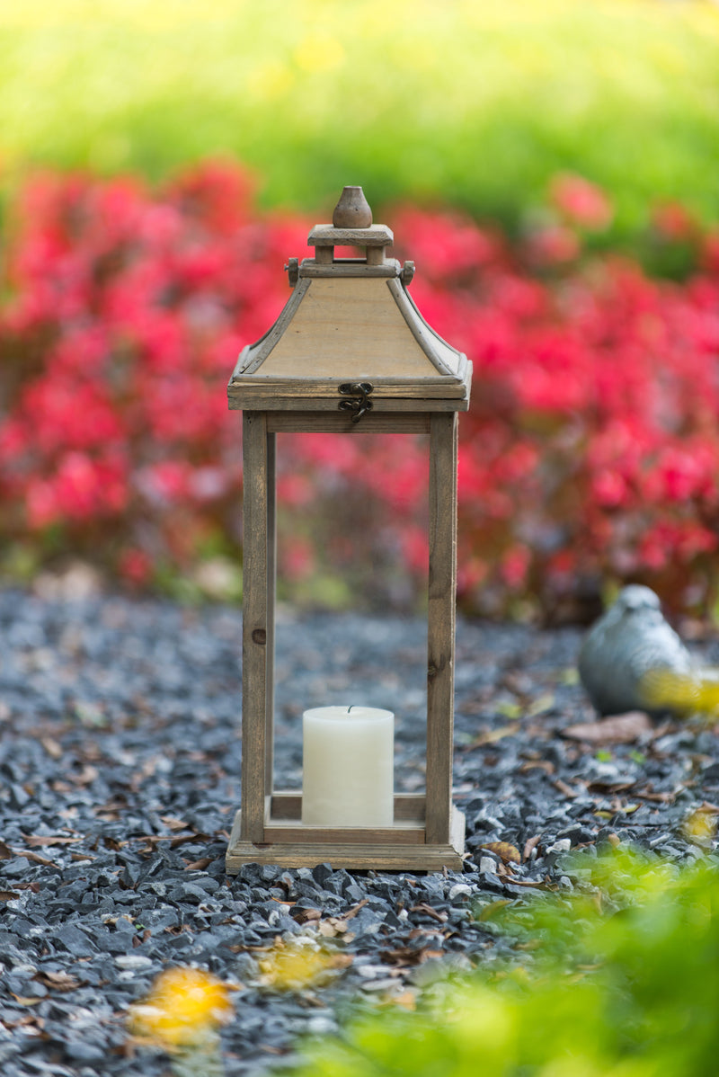 Wooden Candle Lantern Decorative, Hurricane Lantern Holder Decor For Indoor Outdoor, Home Garden Wedding (Set of 2) - Ivory