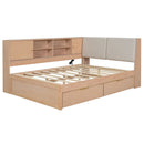 L-Shaped Daybed Corner Bed Under Bed Drawers With Storage Bookcase And Upholstered Headboard And USB Charging Ports