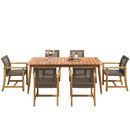 7 Piece Patio Dining Set, Slatted Table & 6 Chairs For Patio Garden - Mocha / Teak