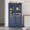 Kitchen Pantry, Freestanding Kitchen Storage Cabinet Display Cabinet With Glass Doors And 4 Built In Drawers For Living Room, Home Office - Blue