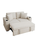 2 Seater Loveseat Sofa With Pull Out Bed, USB Charging, Dual Cup Holders - Beige