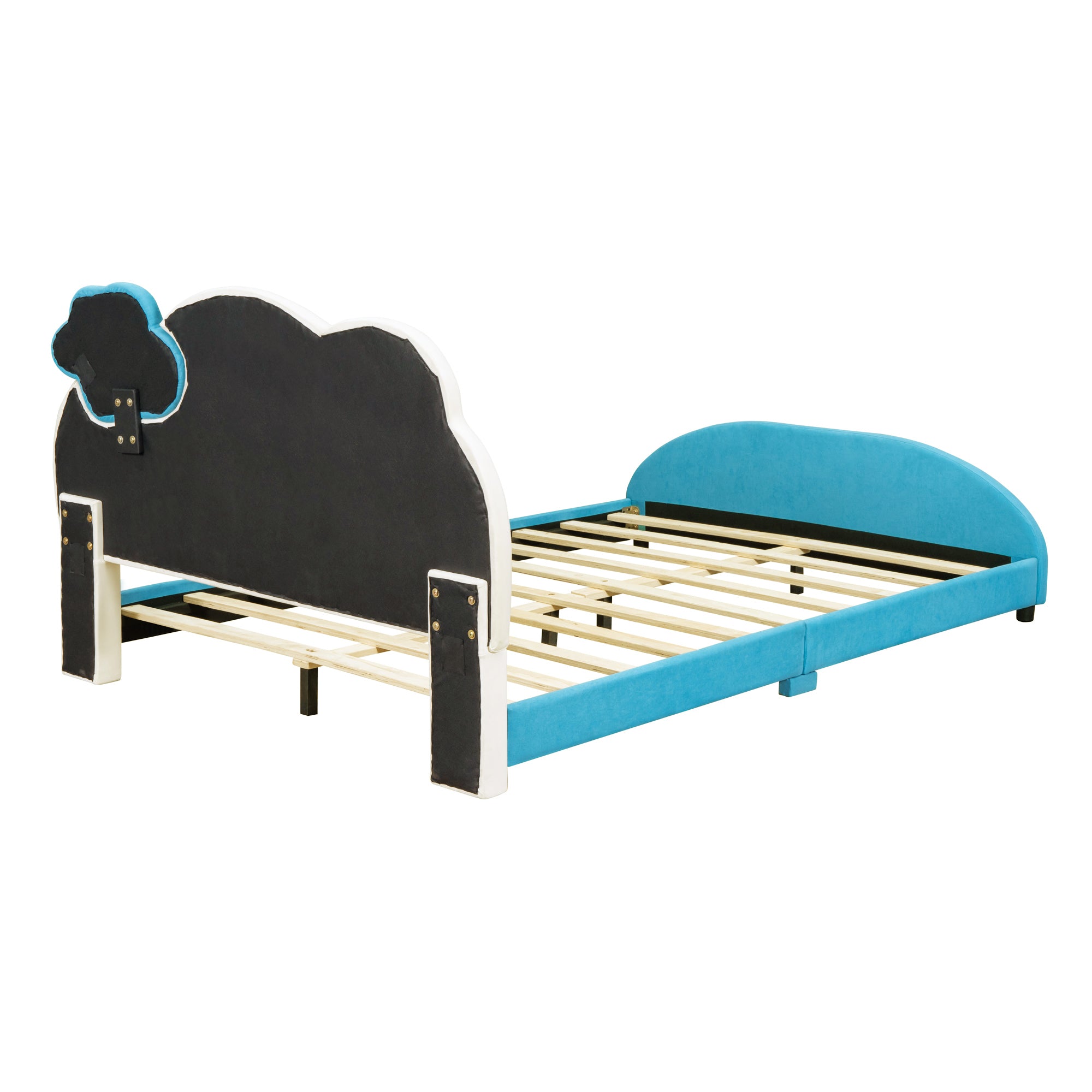 Full Size Upholstered Platform Bed with Cloud-Shaped Headboard and Embedded Light Stripe, Velvet, Blue - Atlantic Fine Furniture Melbourne FL