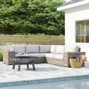 Wide Outdoor Wicker Patio Sectional With Cushions & Reversible Design - Gray