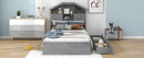 Twin Size Wood Platform Bed with House-shaped Storage Headboard and 2 Drawers, Gray