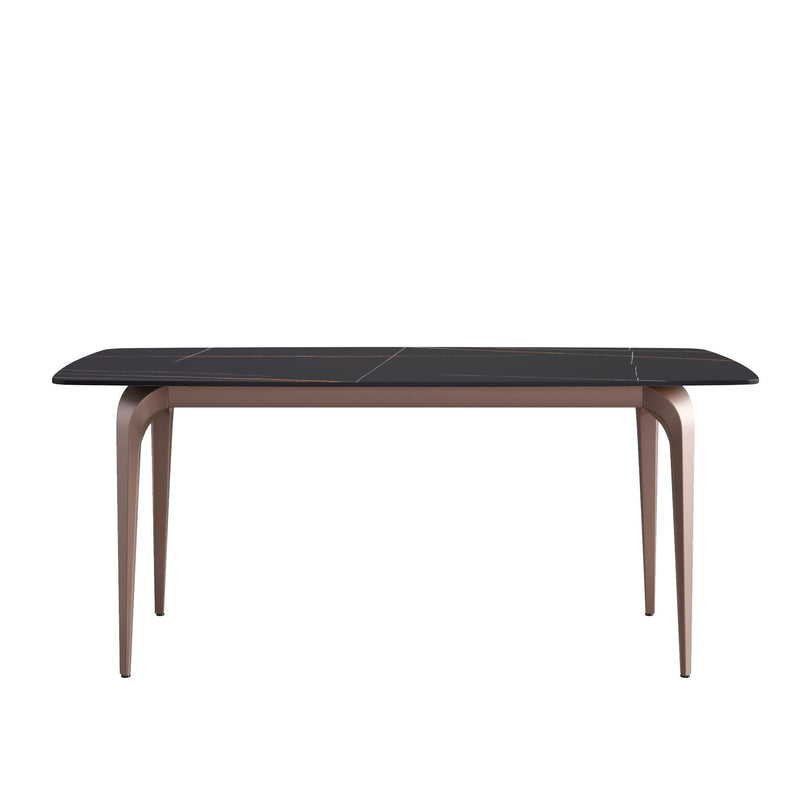 70.87" Modern Artificial Stone Curved Metal Leg Dining Table - Black