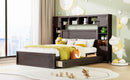 Queen Size Wooden Bed With All-in-One Cabinet, Shelf and Sockets, Espresso
