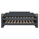 Twin Size Upholstered Daybed with Trundle and Three Drawers,Grey