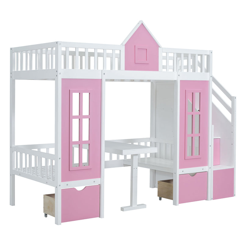 Twin Over Twin Bunk Bed With Changeable Table, Bunk Bed Turn Into Upper Bed And Down Desk