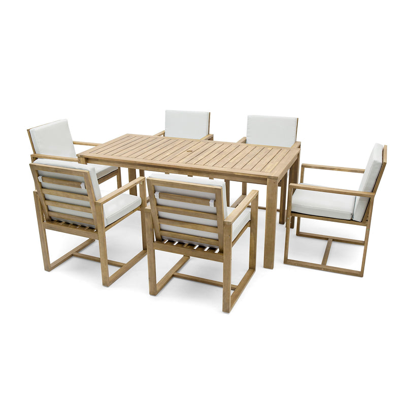 Patio Dining Set Outdoor Dining Table And Chair Set With And Removable Cushions For Patio, Backyard, Garden - Light Teak