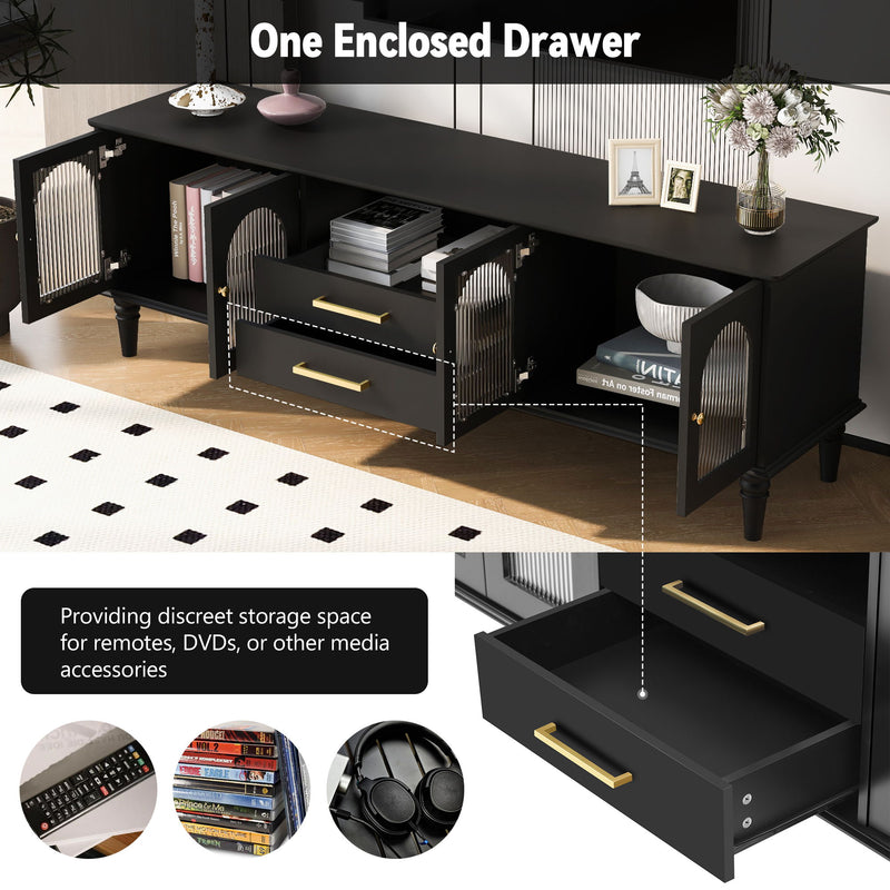 Retro TV Stand With Fluted Glass Doors