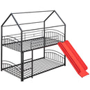Twin Over Twin Metal Bunk Bed With Slide,Kids House Bed Black+Red