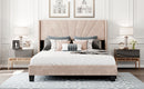 Queen Size Velvet Upholstered Platform Bed, Box Spring Needed - Beige