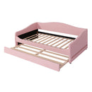 Teddy Fleece Twin Size Upholstered Daybed with Light and Trundle, Pink