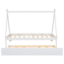 Twin size Tent Floor Bed, Teepee Bed, with Trundle,White