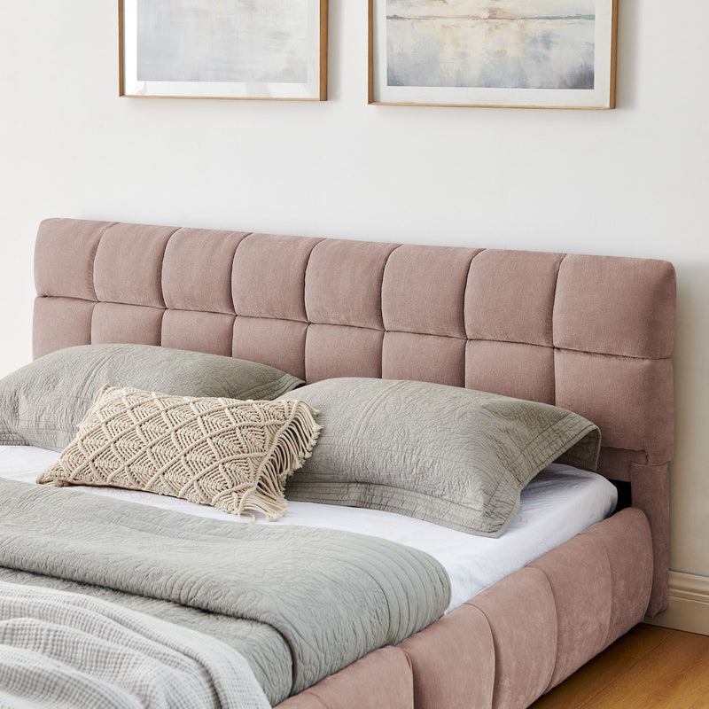 Modern Platform Bed Frame With Thick Chenille Fabric