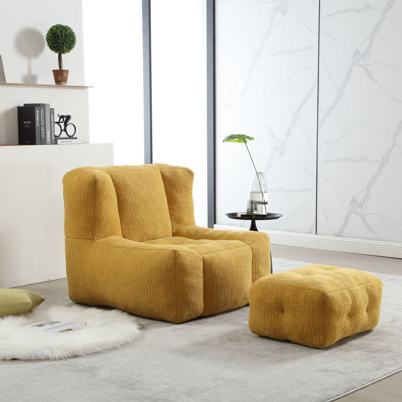 Modern Indoor Fluffy Bean Bag Chair With Memory Foam And Ottoman, Super Soft