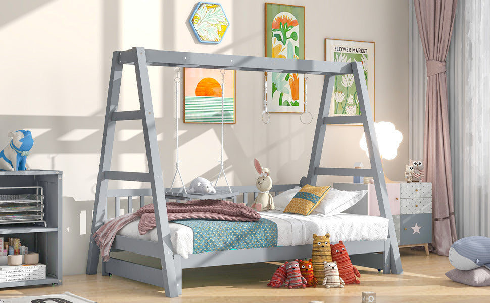 Extendable Twin Daybed with Swing and Ring Handles, Gray(Twin bed can be pulled out to be King) - Atlantic Fine Furniture Melbourne FL