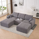 Modular Sectional Sofa With Ottoman, USB And Type C Charger, Petal Armrest Design