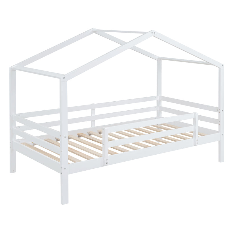 Twin Over Twin Bunk Bed with Roof, Slide and Ladder, White