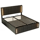 Full Size Upholstered Bed with LED Lights,Hydraulic Storage System and USB Charging Station,Black