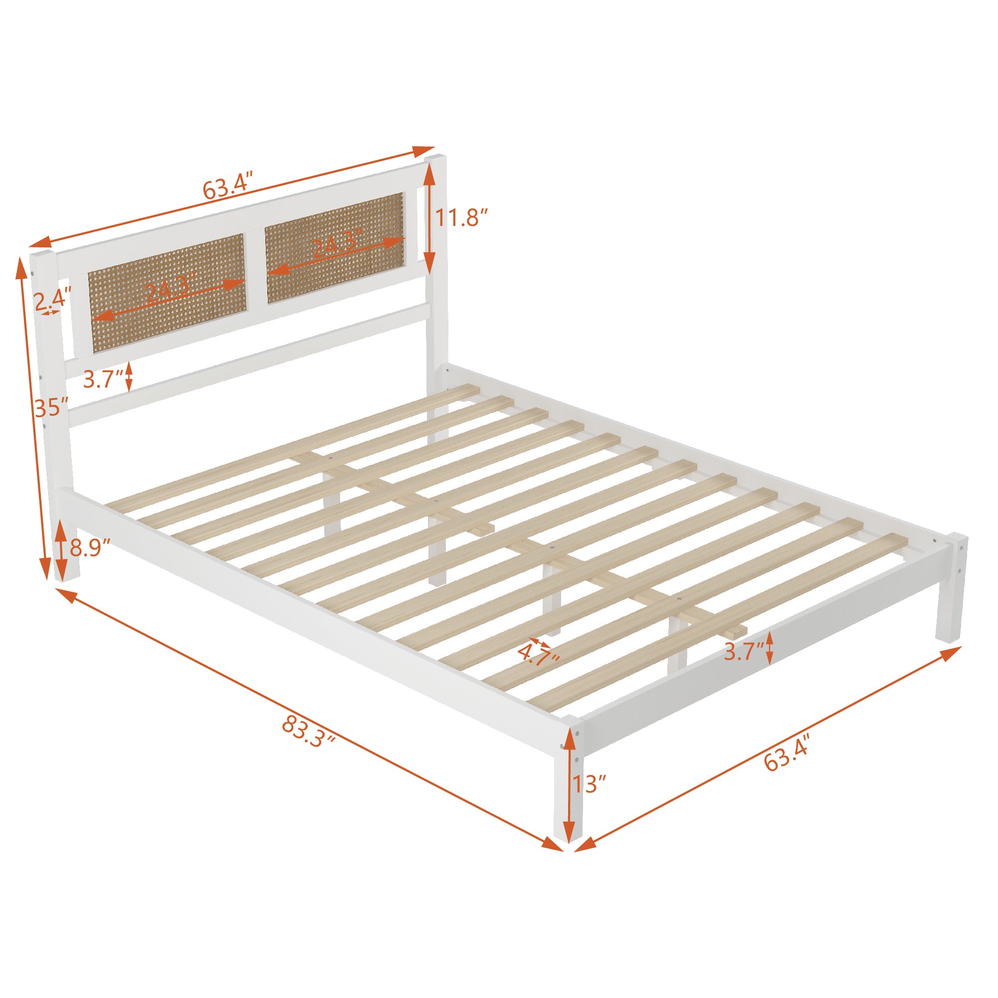 Queen Size Wood Platform Bed with Natural Rattan Headboard,Exquisite Elegance with Minimalist Charm for Bedroom,White - Atlantic Fine Furniture Melbourne FL