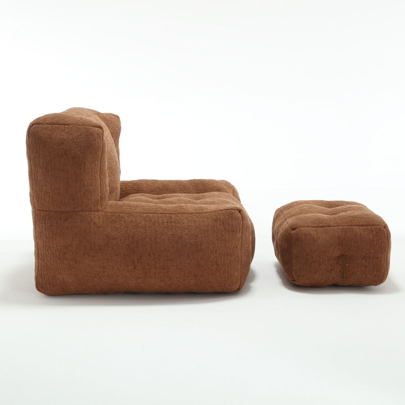 Modern Indoor Fluffy Bean Bag Chair With Memory Foam And Ottoman, Super Soft