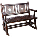 Rustic Outdoor Wood Rocking Bench Double Rocking Chair For 2 Persons With Curved Seat, Porch Rocker - Brown