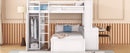 Full size Loft Bed with a twin size Stand-alone bed, Shelves,Desk,and Wardrobe-White