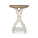 Rustic French Country Accent Table With Hourglass Firwood Base And Lipped Top
