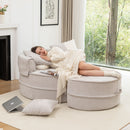 Modern Oversized Round Barrel Accent Chair With Ottoman