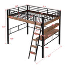 Metal Full Size Loft Bed with Built-in Desk, Storage Shelf and Ladder, Black