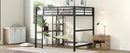 Full Size Metal Loft Bed with Built-in Desk and Storage Shelves, Black
