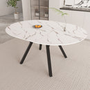 Modern Extendable White Circular Dining Table with MDF Top and Metal Legs for 4-6 Persons