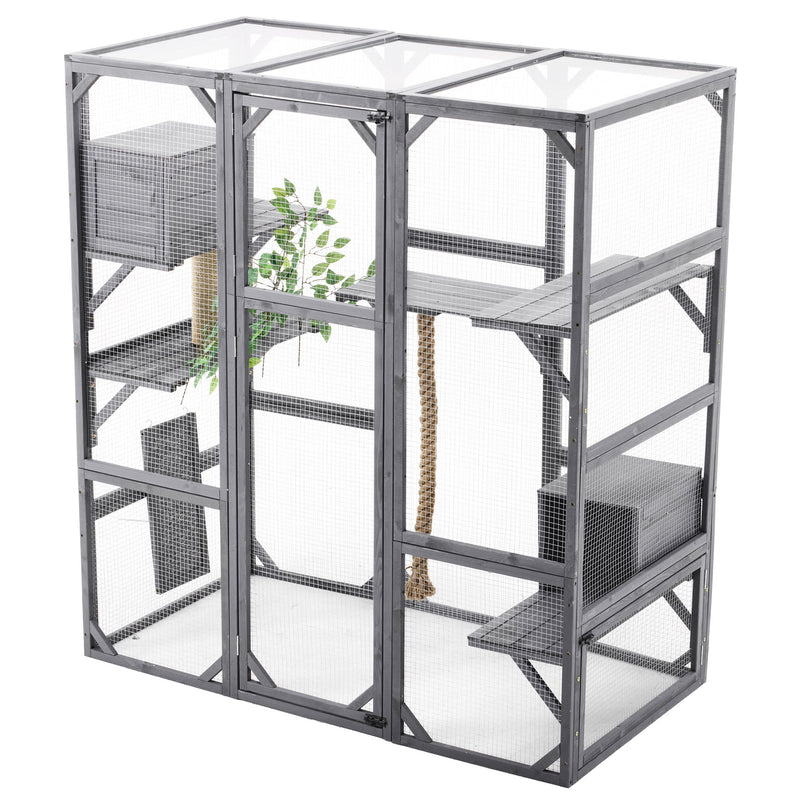 Outdoor Cat House, Diy Cat Enclosure Catio With Double Enter Doors