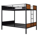 Full Over Full Bunk Bed Modern Style Steel Frame Bunk Bed With Safety Rail, Built-In Ladder For Bedroom - Brown