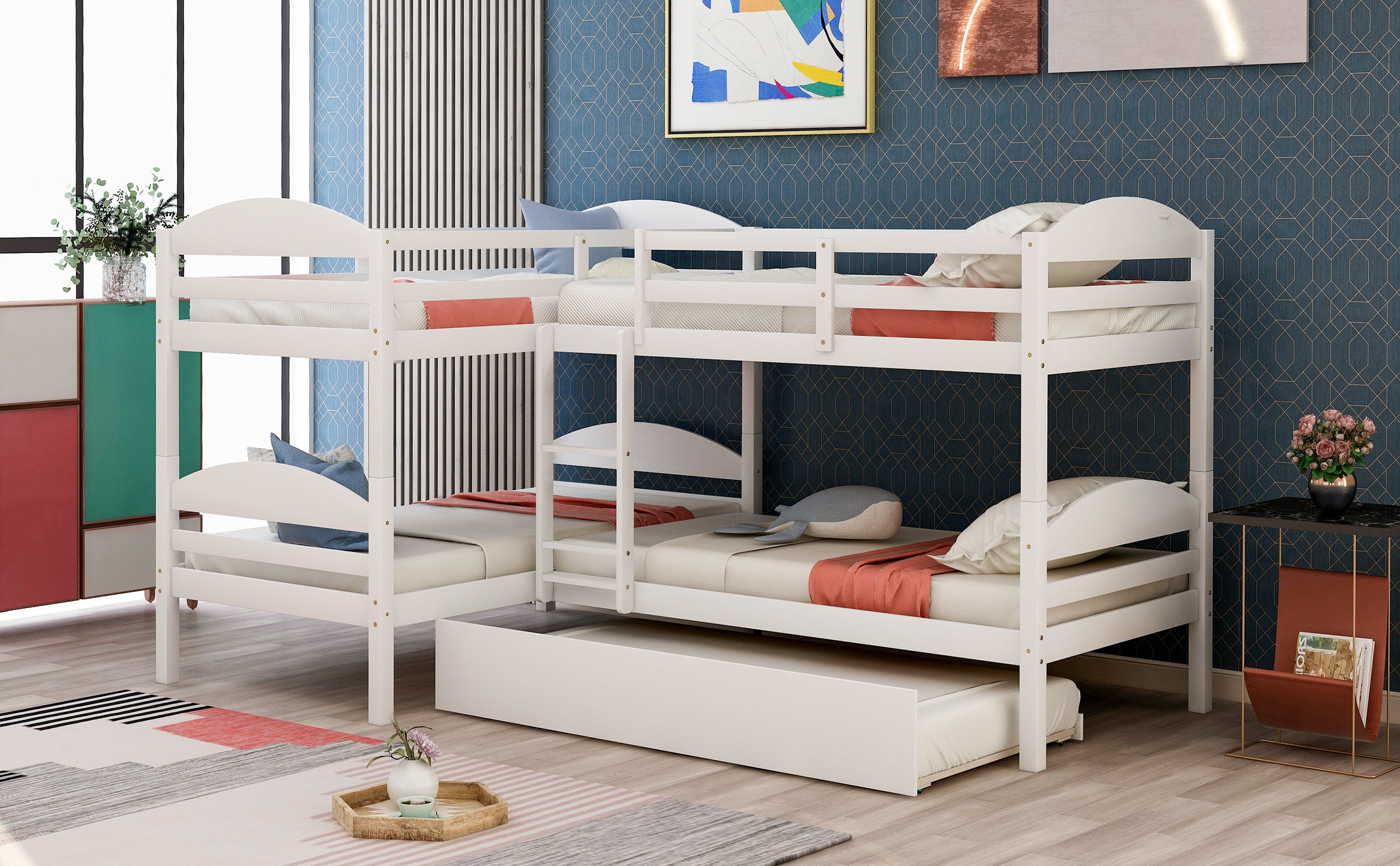 Twin L-Shaped Bunk bed with Trundle-White{OLD SKU:LP000024AAK} - Atlantic Fine Furniture Melbourne FL